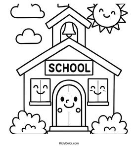 Cheerful Schoolhouse with Big Red Door Coloring Page