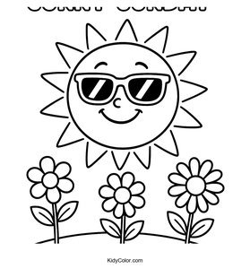Cheerful Sun with Sunglasses Coloring Page for Kids