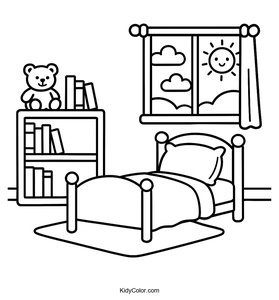 Cozy Bedroom Coloring Page for Kids