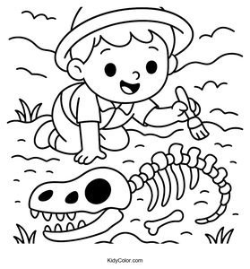Curious Child at Dinosaur Bone Excavation Site
