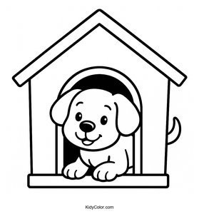 A Curious Puppy Peeking Out From A Big Red Doghouse