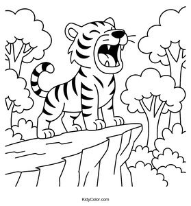 A Fierce Tiger Roaring Proudly Atop A Cliff Surrounded By Lu