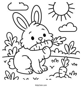 A Fluffy Bunny Nibbling On A Fresh Green Carrot In A Sunny G