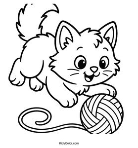 A Fluffy Kitten Pouncing On A Ball Of Yarn