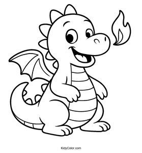 Friendly Cartoon Dragon Breathing Fire Coloring Page