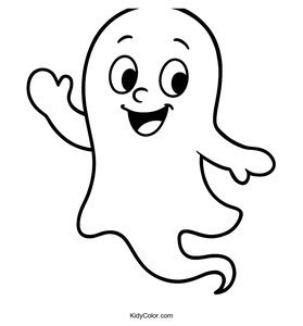 Friendly Cartoon Ghost Coloring Page for Kids