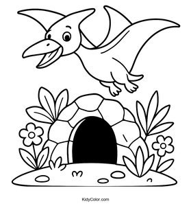 Friendly Pterodactyl Soaring Above a Colorful Cave