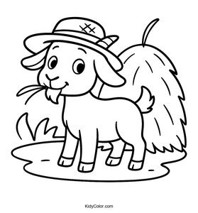 A Goat Wearing A Straw Hat Chewing On A Piece Of Grass Besi