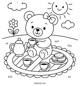 Teddy Bear Tea Party Coloring Page for Kids