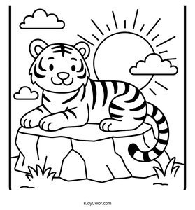 A Majestic Tiger Resting On A Rock While The Sun Sets Behind