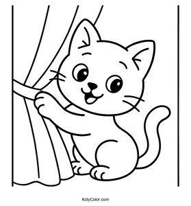 A Mischievous Kitten Peeking Out From Behind A Curtain