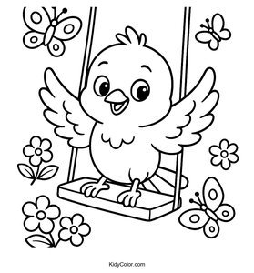 A Playful Bluebird Perched On A Swing Surrounded By Butterf