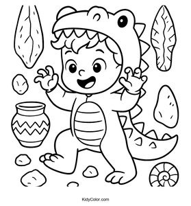 Playful Child as a Dinosaur with Stone Tools