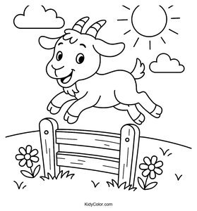 A Playful Goat Jumping Over A Wooden Fence In A Sunny Meadow