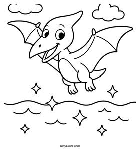 Playful Pterodactyl Gliding Over Blue Waters Coloring Page