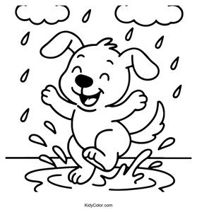 A Puppy Joyfully Splashing In A Puddle On A Rainy Day
