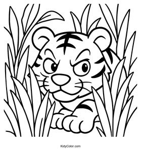 A Sneaky Tiger Peeking Through Tall Jungle Grass Ready To P