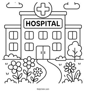 Cheerful Hospital Coloring Page for Kids