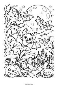 Adorable Bats in a Halloween Graveyard
