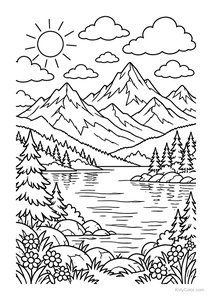 Alpine Mountain Lake with Forest