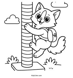 An Adventurous Ragdoll Cat Climbing A Tall Scratching Post