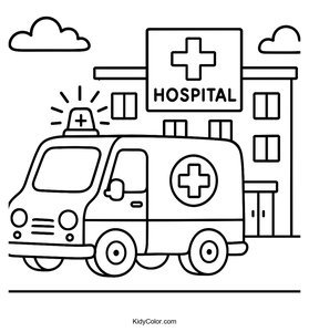 Color an Ambulance at the Hospital for Kids