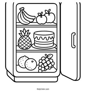 Color a Fun Fridge Full of Fruits and a Cake