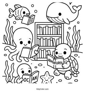 Underwater Library Adventure with Sea Creatures