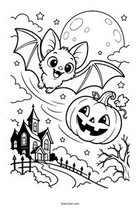 Bat Flying over a Jack-o’-Lantern and House