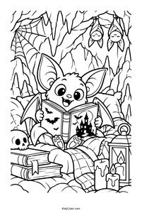 Bat Reading in a Cozy Halloween Cave