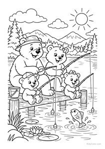Bear Family Fishing by the Lake
