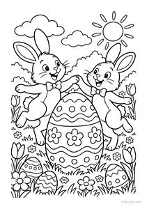 Bunnies Dancing Around Easter Egg