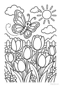 Butterfly in a Tulip Garden