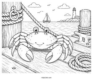 Cartoon Crab by the Seaside Dock