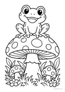 Cheerful Frog on a Spotted Toadstool
