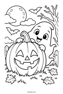 Cheerful Ghost with Jack-o’-Lantern