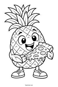Cheerful Pineapple Holding a Pizza Slice