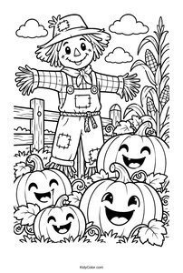 Cheerful Scarecrow in Pumpkin Patch