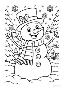 Cheerful Snowman in Winter Scene