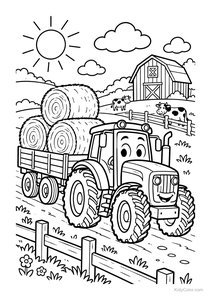Cheerful Tractor on a Farm
