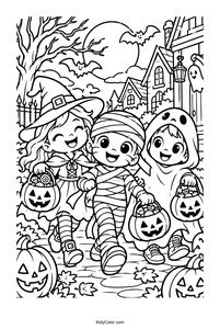 Cheerful Trick-or-Treaters on Halloween Night