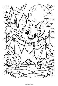 Cheerful Vampire Bat in Halloween Scene