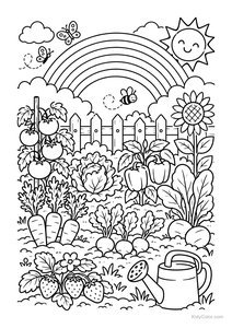 Cheerful Vegetable Garden with Rainbow