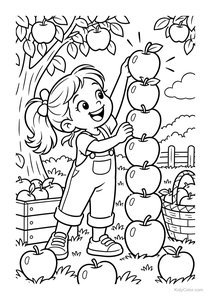 Child Stacking Apples Under a Tree