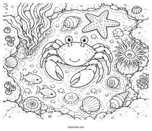 Crab and Starfish in a Tide Pool