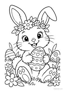 Easter Bunny with Flower Crown and Eggs