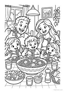 Family Enjoying Spaghetti Dinner