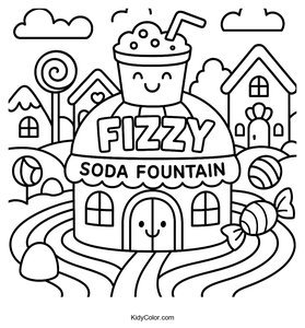 Fizzy Soda Fountain in Candy Village Coloring Page