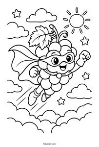 Flying Grape Superhero Above the Clouds