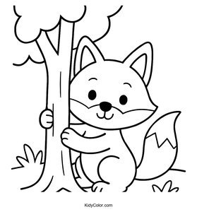 Fox Peeking Out From Behind A Tree